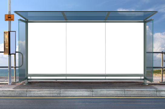 Bus stop with blank billboard on the street