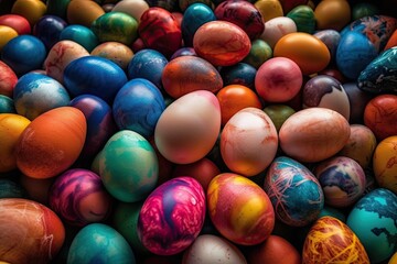 Fototapeta na wymiar colorful stack of eggs. Generative AI