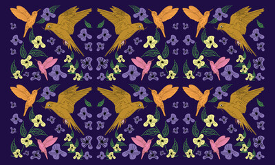 Bird seamless pattern colorful textile art illustration vector nature design