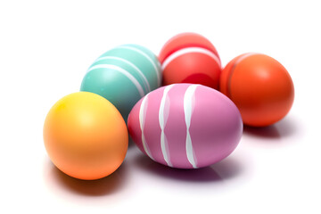 a group of brightly colored easter eggs on a white background 