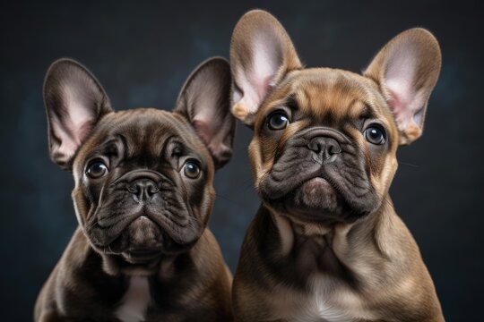Two month old French bulldog puppies are posing for the camera. Generative AI