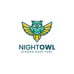 Vector Logo Illustration Night Owl Simple Mascot Style