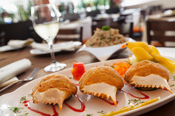 Stuffed crab in restaurant