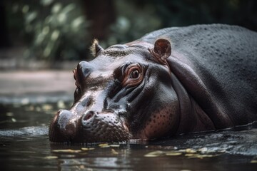 Close up of a common hippopotamus (Hippopotamus amphibius). Generative AI