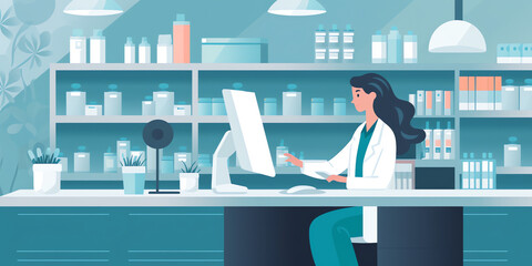 patient logging into their pharmacy's website to refill a prescription. They can be shown selecting the medication, entering their information, and paying for the refill. Generative AI.