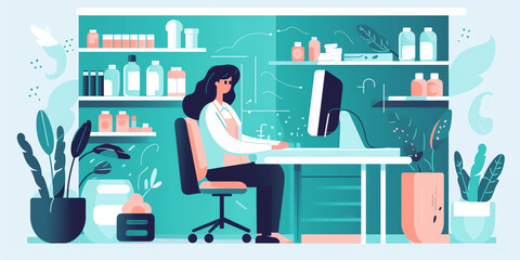 patient logging into their pharmacy's website to refill a prescription. They can be shown selecting the medication, entering their information, and paying for the refill. Generative AI.