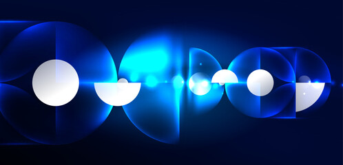 Abstract background blue shiny glowing neon color round elements and circles. Techno futuristic vector Illustration For Wallpaper, Banner, Background, Card, Book Illustration, landing page
