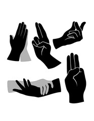 Hand sign and symbol, hand action gesture silhouette