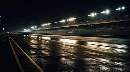 empty race traffic with lights on at nights  - obrazy, fototapety, plakaty