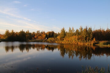 autumn landscape with lake, Pylypow Wetlands, Edmonton, Alberta