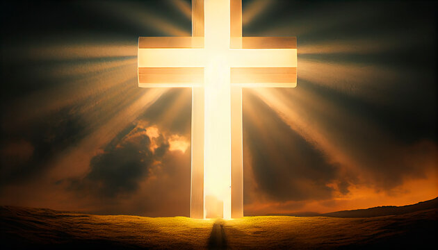 cross on sunset shining in holy spirit energy