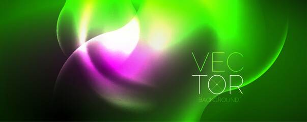 Neon glowing waves, magic energy space light concept, abstract background wallpaper design