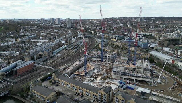 Chalk farm  building development Primrose hill in background London UK aerial drone