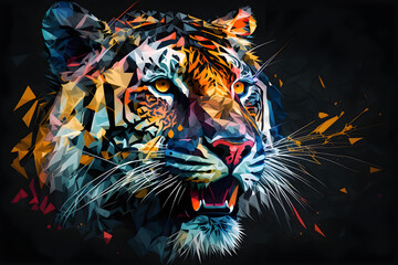 Abstract colorful tiger with polygon. 
Generative AI. 