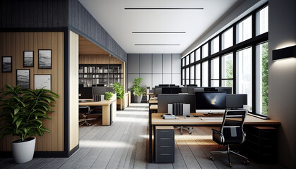 modern office interior. 3d rendering. Generative AI