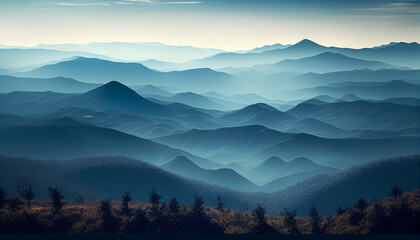 Scenic view of blue ridge mountains 3d rendering. Generative AI