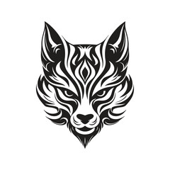 fox tribal, logo concept black and white color, hand drawn illustration