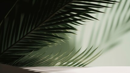 A close up of a palm leaf with the sun shining and the shadow. Generative AI
