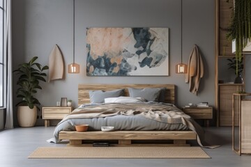 king size bedroom with contemporary design. Generative AI