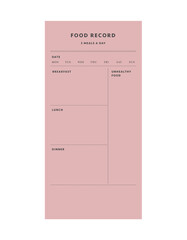 food record planner. Minimalist planner template set. Vector illustration.