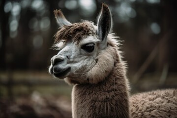 Obraz premium A close up of a llama looking ahead. Generative AI