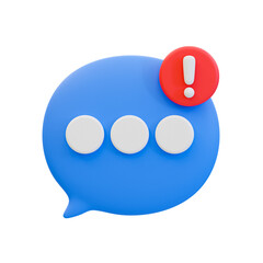 3d minimal communication icon. chat scam concept. Beware of online chats. chat icon with exclamation mark. 3d illustration.