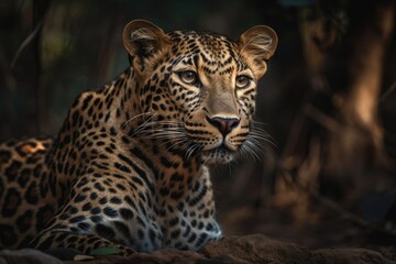 Fototapeta na wymiar Panthera Purdus Fuskya, Indian Leopard, Tiger Reserve, Madhya Pradesh, India. Generative AI