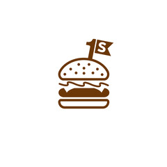 Brown hamburger icon with a flag on white background