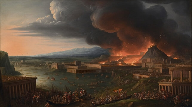 Mount Vesuvius Erupting, Oil on Canvas