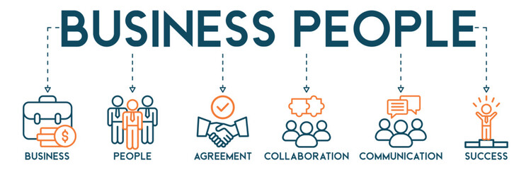 Business people banner web icon vector illustration concept with the icon of collaboration, business, people, agreement, communication and success