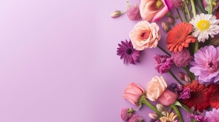 Fototapeta na wymiar A purple background with flowers and a bouquet of flowers. Generative AI
