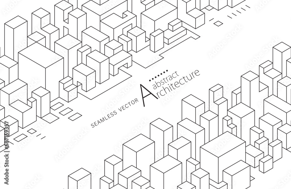 Poster Seamless design abstract urban building line drawing. 3D illustration linear drawing architecture modern abstract background. 