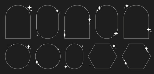 Modern minimalist line frames in trendy retro style. Y2k aesthetic design.	