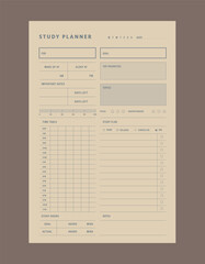 Study Planner template. inimalist planner template set. Vector illustration.	 