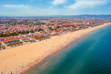 Aerial view Valencia  Malvarrosa beach Spain