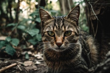 A cat observing the camera. Serbia. Generative AI