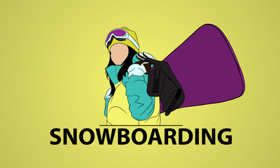 Poster girl holding a snowboard. Logo, Wallpaper.