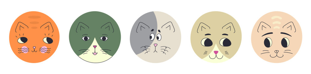 Funny cat face, abstract personage, mascot design, funny face, cute icon.