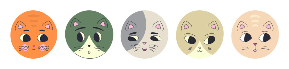 Funny cat face, abstract personage, mascot design, funny face, cute icon.