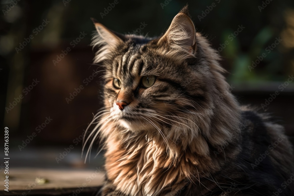 Wall mural Brown tabby mackerel female cat, a siberian breed beauty cat. Generative AI