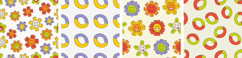 Smiling flower, abstract personage, mascot design, funny face, cute icon.