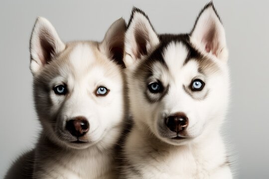 Two puppies of Siberian huskies. Generative AI
