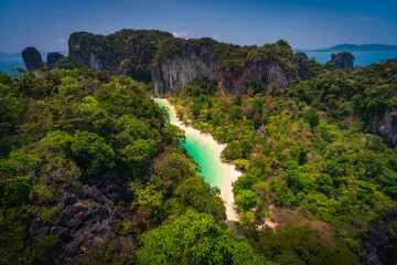 Top view of an island with coast in the middle (Krabi province Thailand)