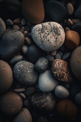 Fototapeta na wymiar Pebble stones on the beach - soft focus with vintage filter.generative Ai
