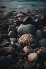 Obraz premium Pebble stones on the beach - soft focus with vintage filter.generative Ai