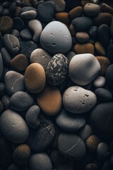 Fototapeta na wymiar Pebble stones on the beach - soft focus with vintage filter.generative Ai