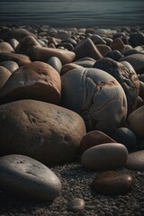 Obraz premium Pebble stones on the beach - soft focus with vintage filter.generative Ai