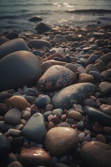 Obraz premium Pebble stones on the beach - soft focus with vintage filter.generative Ai
