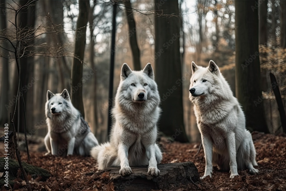 Canvas Prints Wolves in the woods. Generative AI