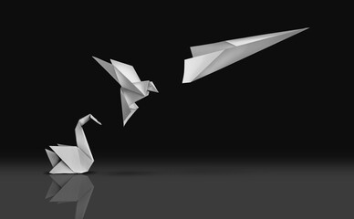 Change For Advancement and Success transformation or improving as a leadership in business through innovation and evolution concept with paper origami changed for more speed. - 587164398